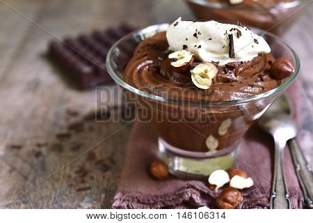 Chocolate Huzelnut Pudding With Whipped Cream.