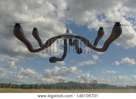 quadrcopter with organic arms and cameras. 3d render