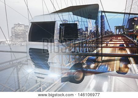 Big truck on abstract city background. Cargo transportration concept