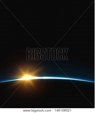 Planet earth sunrise.. Globe Horizon atmosphere. view of the earth from orbit of the planet . Background of the earth from space vector illustration
