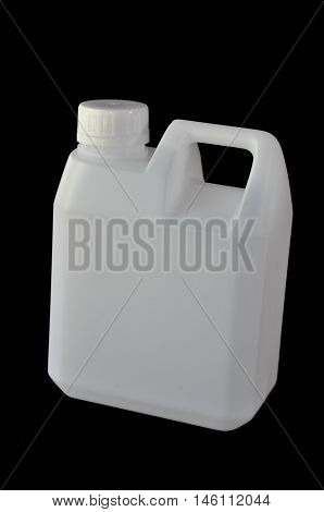 Square white plastic water gallon with handle on the top