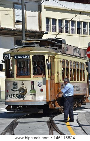PORTO, PORTUGAL - AUG 22: Tram in Porto, Portugal, as seen on Aug 22, 2016. Porto has three regular heritage tram routes and they all use vintage tramcars exclusively.