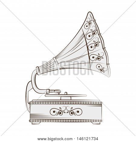 gramophone vynil musical device. retro music object. vector illustration