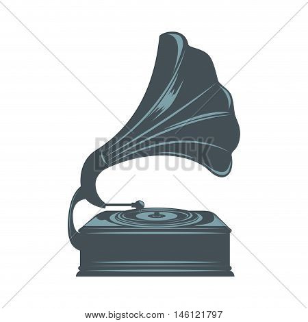 gramophone vynil musical device. retro music object. vector illustration
