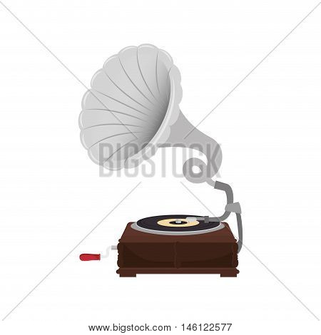 gramophone vynil musical device. retro music object. vector illustration