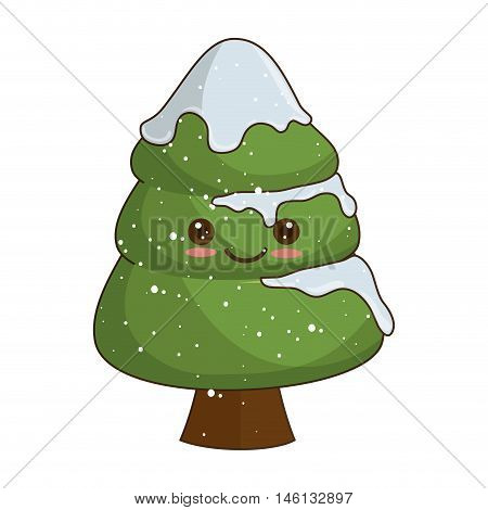 pine tree kawaii cartoon happy face decoration christmas symbol. vector illustration