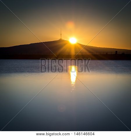 Sunrise over The highest mountain Praded of Czech mountains Jeseniky