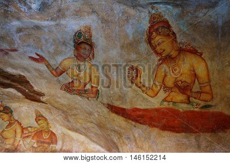 The ancient murals (Sigiriya maidens), Sri Lanka