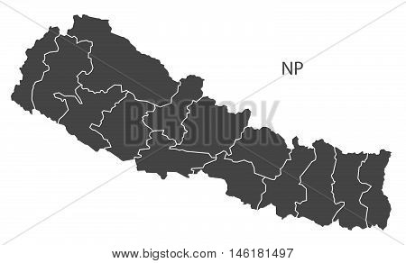 Nepal grey map with regions isolated vector high res