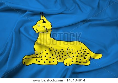 Waving Flag of Homel (Gomel) Belarus, with beautiful satin background. 3D illustration