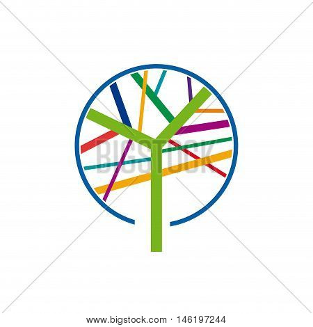 Sign colorful tree forestry companies, illustration on white background