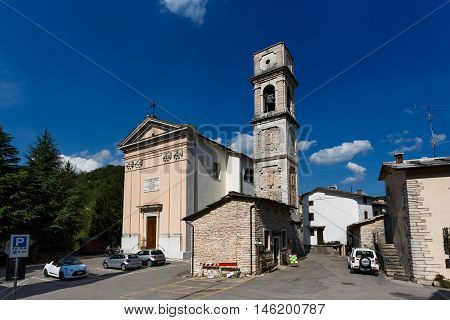 Molina Italy - May 07 2016: The Church of Molina di Fumane in little resort town spring time