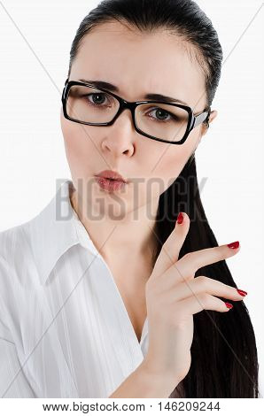 Young Business Woman Or Manageress Making A Finger Gesture Of Di