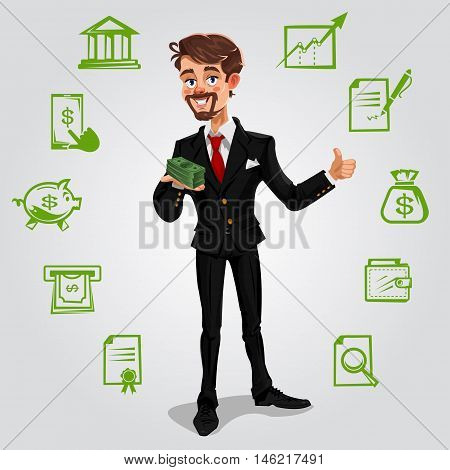 Vector 3d businessman holding money in hand