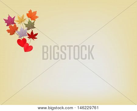 Yellow light background with falling autumn leaves