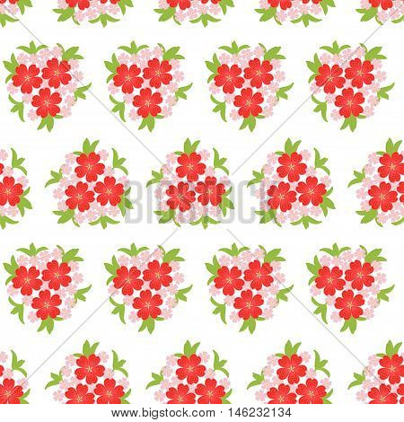Cute seamless background pattern with many repeating flowers gathered in bouquet on the white fond. Vector illustration eps 10