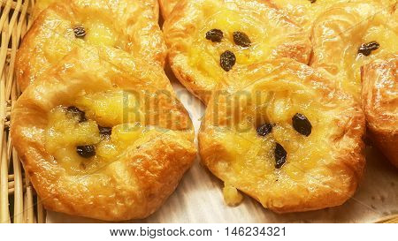 close up Pineapple danish pastries with raisin