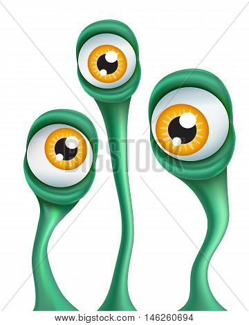 Cartoon Aliens eyes astonished. Vector illustration isolated on white background