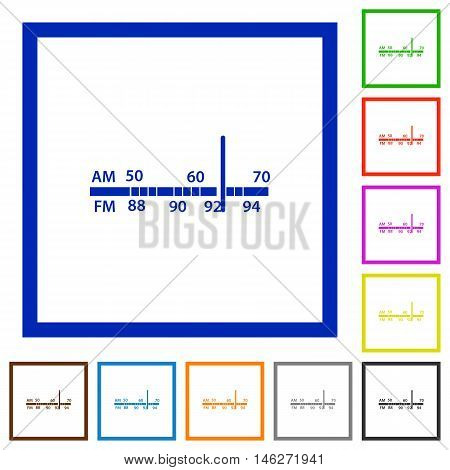 Set of color square framed radio tuner flat icons