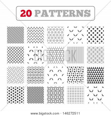 Ornament patterns, diagonal stripes and stars. Hands icons. Insurance protection signs. Human helping donation hands. Prayer meditation hands sybmols. Geometric textures. Vector