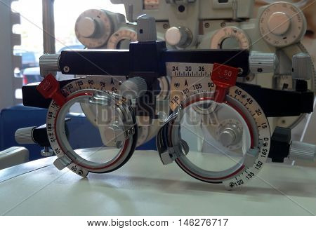 Optometric equipment for ophthalmology diagnostics stock photo
