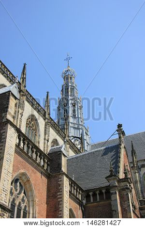 Detail of the great St. Bavo church in Haarle the Netherlands