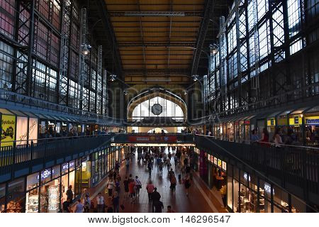 HAMBURG, GERMANY - AUG 25: Hauptbahnhof in Hamburg, Germany, as seen on Aug 25, 2016. It is the main railway station in the city, the busiest in the country and the second busiest in Europe.
