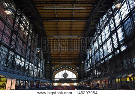 HAMBURG, GERMANY - AUG 25: Hauptbahnhof in Hamburg, Germany, as seen on Aug 25, 2016. It is the main railway station in the city, the busiest in the country and the second busiest in Europe.