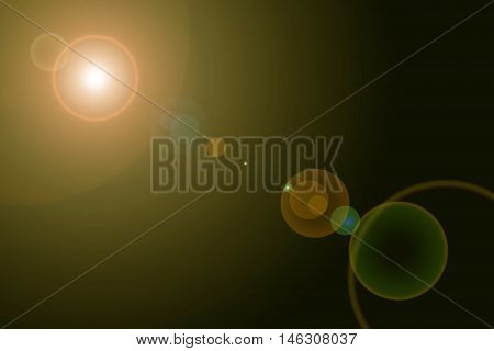 Digital lens flare in black background horizontal frame warm and abstract background