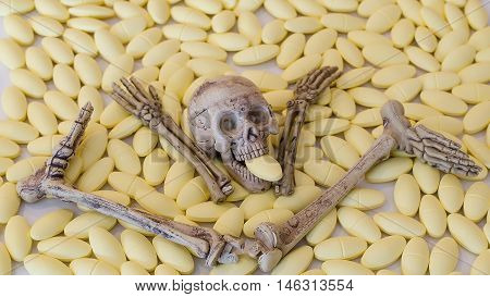 Disease and death, skull therapeutic drugs, about ghosts, demons, like a skeleton.