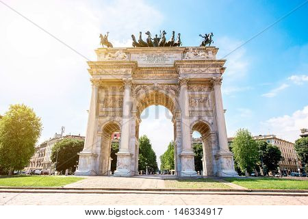 Simplon roman city gate in Milan city in Italy