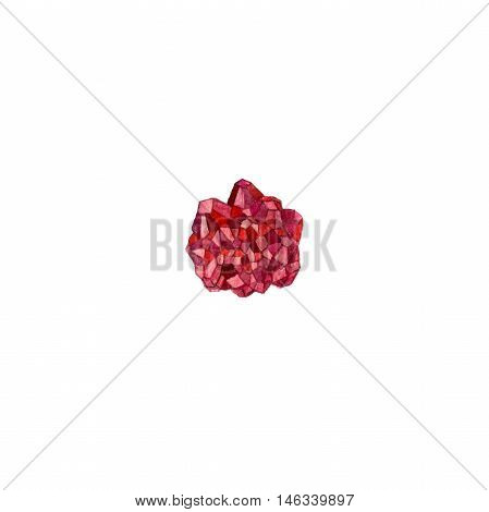 watercolor minerals, red cristals, ruby, drawing isolated elements at white background, hand drawn illustration