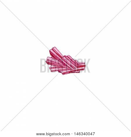 watercolor minerals, pink cristals, ruby, drawing isolated elements at white background, hand drawn illustration