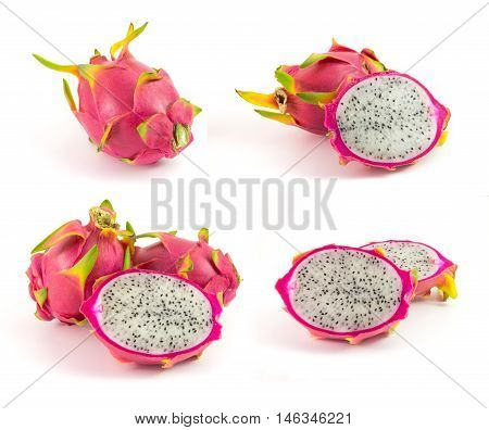 Pitaya fruit isolated on white set dragon egg