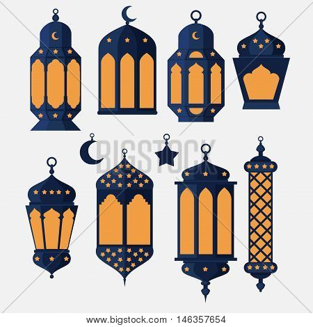 Ramadan Kareem - Islamic Holy Nights, Theme Design background, Ramadan latern, saint fest, arabian and turk religion culture set