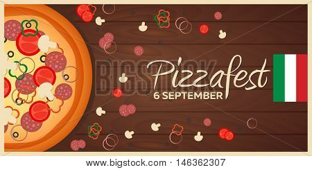 Pizza festival. Pizzafest. Italian Pizza background. Pizza flat design. Flat illustration of pizza