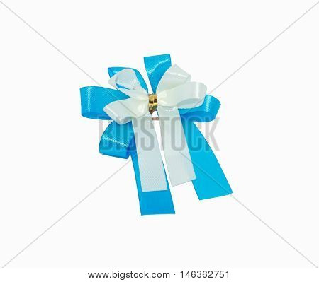Gift ribbons blue and white isolated white