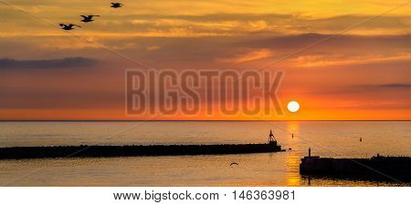 Sunset over the Harbour of Hirtshals - Denmark