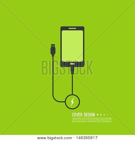Abstract background with charge mobile phones. usb cable is connected to the smartphone. The concept  power charging. Vector.