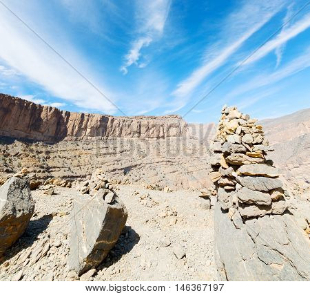 In Oman  The Old Mountain Gorge And Canyon The Deep Cloudy  Sky