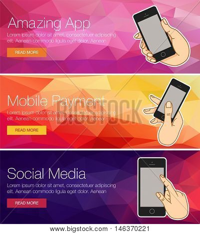 Illustration smartphone for banner, presentation, website. Presentation template of mobile screen. Cloud tools for business. Cloud technology and service for social networking, media - stock vector