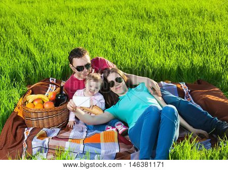 Picnic on the grass. Happy family, healthy lifestyle