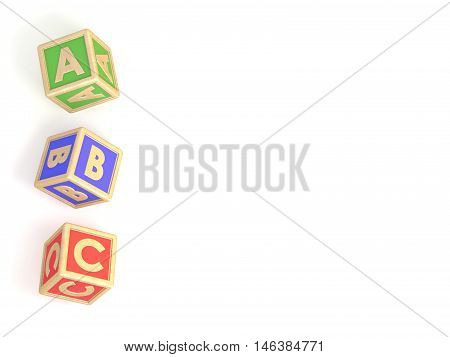 ABC list. Letter blocks A B and C isolated on white background. 3D render illustration