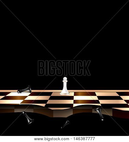 dark background and abstract chess board with white and black figures