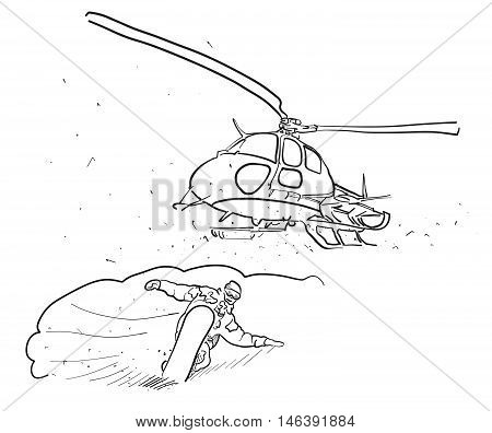 Snowboarding And Helicopter Doodle Sketches