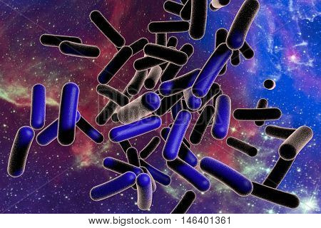 3D illustration of rod-shaped bacteria. Realistic illustration of microbes