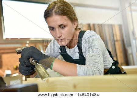Young woman in crafstmanship school, training course