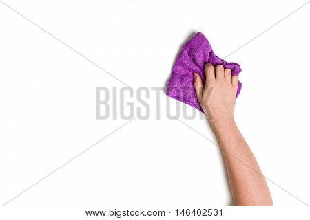 Man's or woman's hand cleaning on a white background.