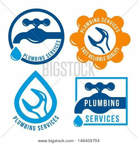 Set of plumbing theme logo template. Vector emblems collection. Isolated on white background.