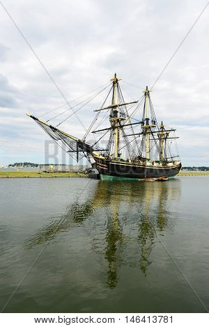 Friendship of Salem at the Salem Maritime National Historic Site (NHS) in Salem, Massachusetts, USA. This ship is a full scale replica of the East Indiaman Friendship served between 1797 - 1812.